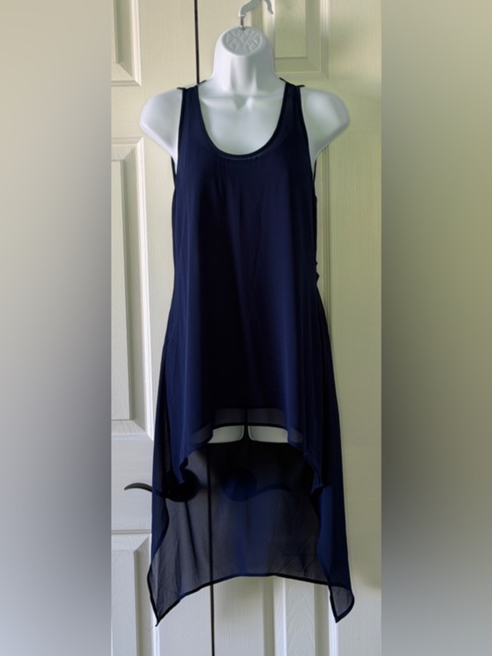 Lost April Navy Sheer High Low Tank Top Open Back Strappy Size S